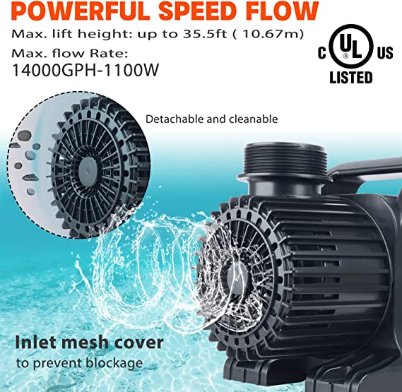 12000 GPH UL Listed Pond Pump waterfall
