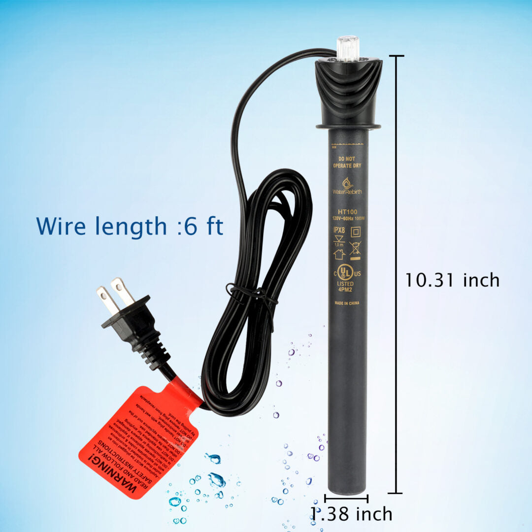 WaterRebirth HT-100 Submersible Aquarium Heater Engineering Plastic housing UL Listed- Fish Tank Heater - Water Heater for Fish Tank - Marine Water Heater - Aquarium Heater(100W)