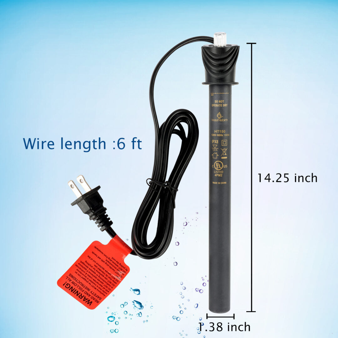 WaterRebirth HT-150 Submersible Aquarium Heater Engineering Plastic housing UL Listed- Fish Tank Heater - Water Heater for Fish Tank - Marine Water Heater - Aquarium Heater(150W)