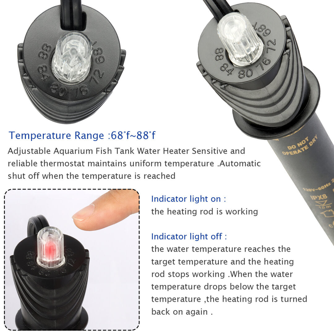 WaterRebirth HT-50 Submersible Aquarium Heater Engineering Plastic housing UL Listed- Fish Tank Heater - Water Heater for Fish Tank - Marine Water Heater - Aquarium Heater(50W)