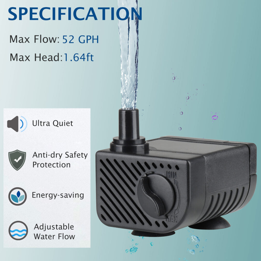 miniature submersible water pump fountain WaterRebirth P-800
