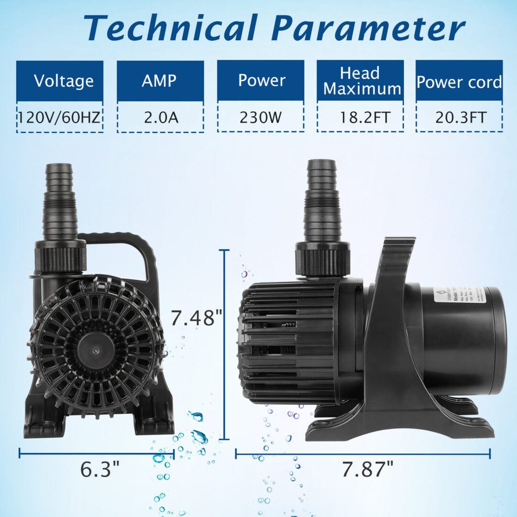WaterRebirth PS-4000 High Flow Submersible Water Pump - Pond Pump - Submersible Pump - Water Fountain Pump - Aquarium Pump (230W)
