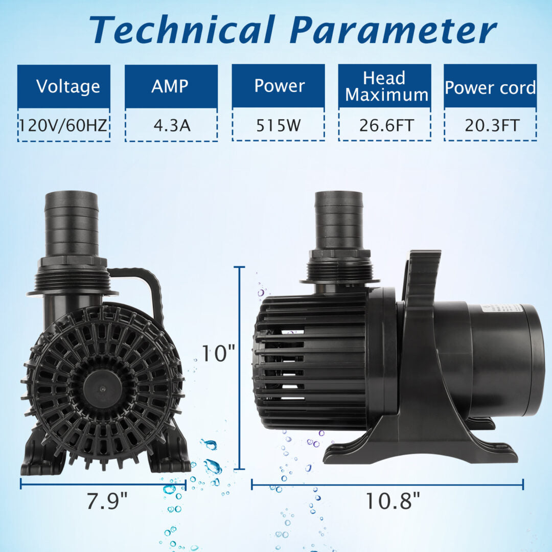 WaterRebirth PS-8600 High Flow Submersible Water Pump - Pond Pump - Submersible Pump - Water Fountain Pump - Aquarium Pump (515W)